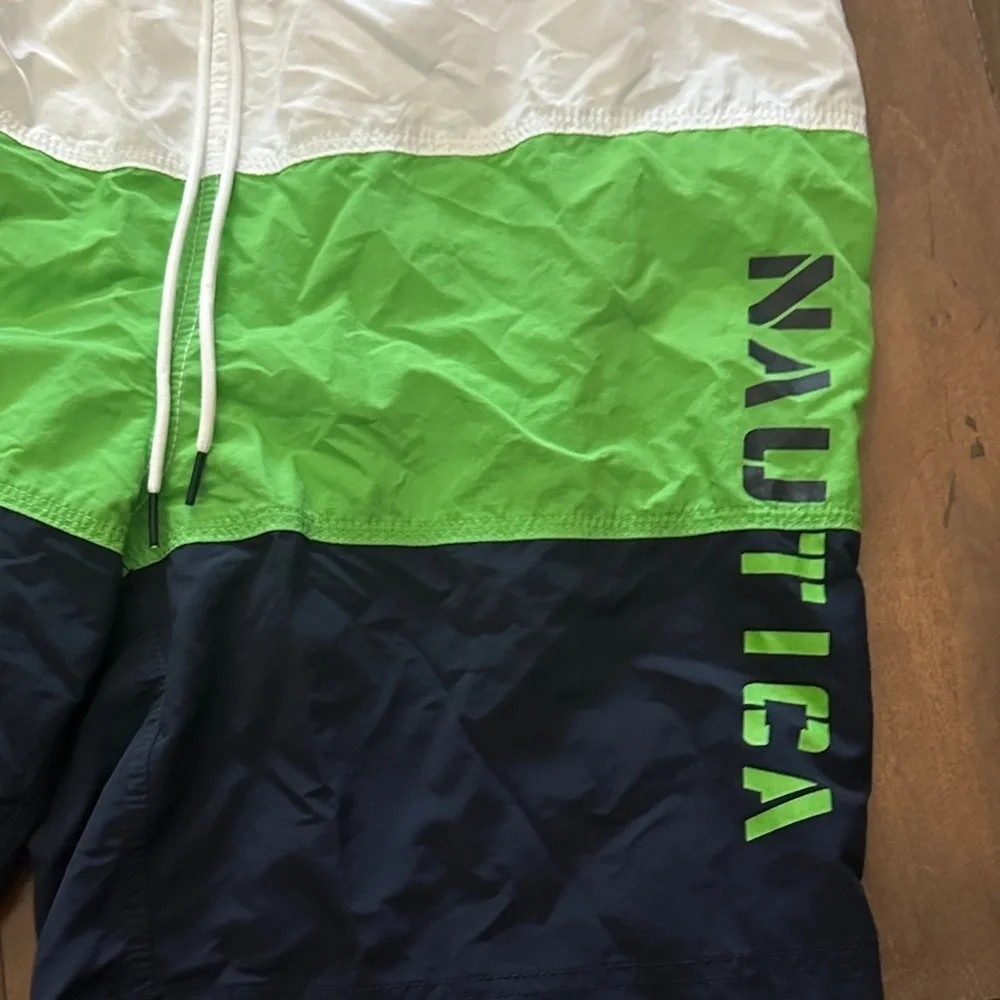 Nautica Men's White, Green, and Navy Swim Trunks   PM3